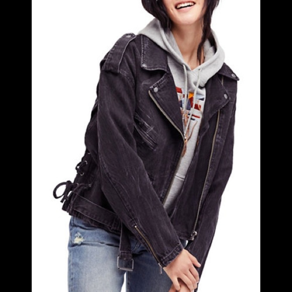 Free People Womens Fall Denim Motorcycle Jacket - Picture 2 of 5